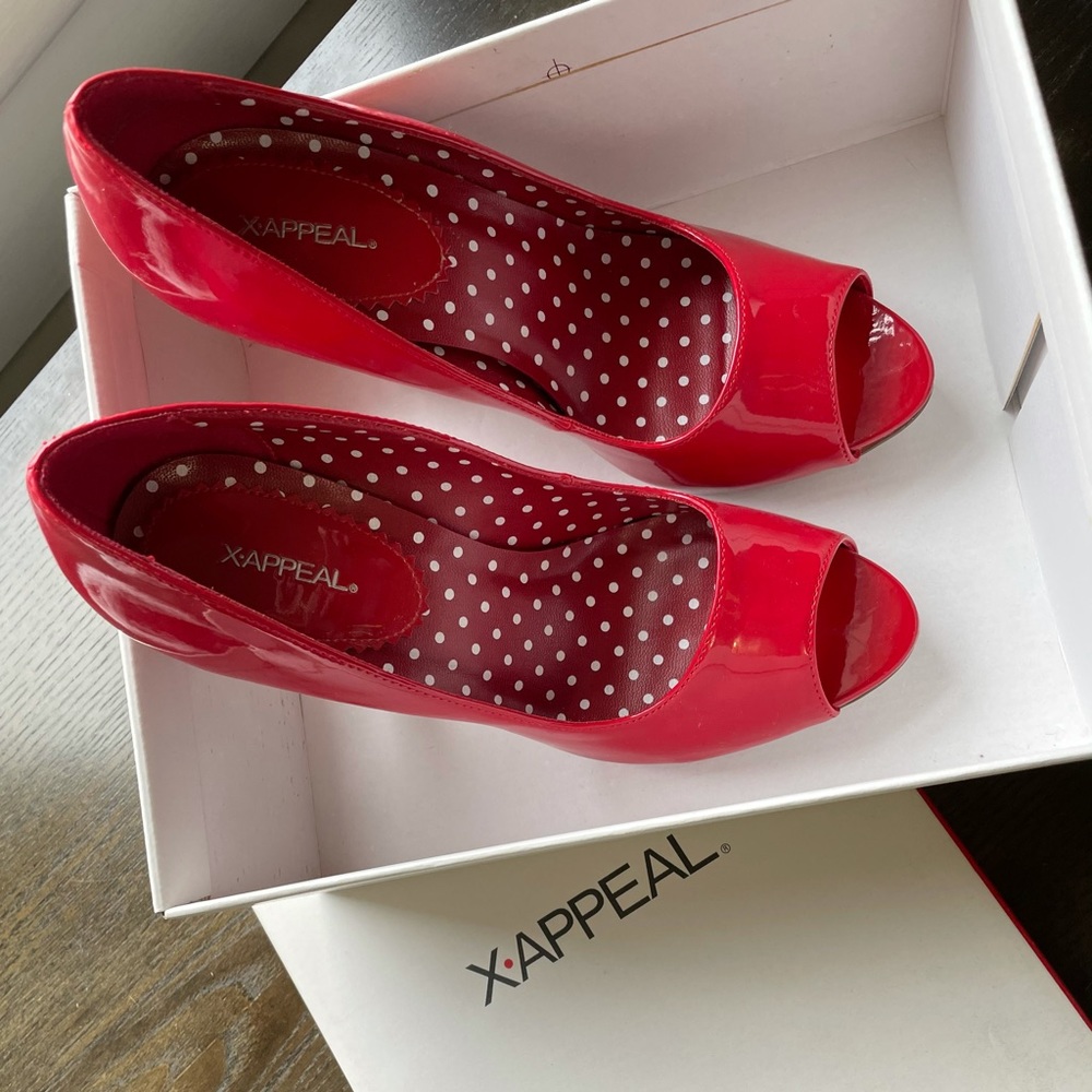 X-Appeal Red Open Toe Heels